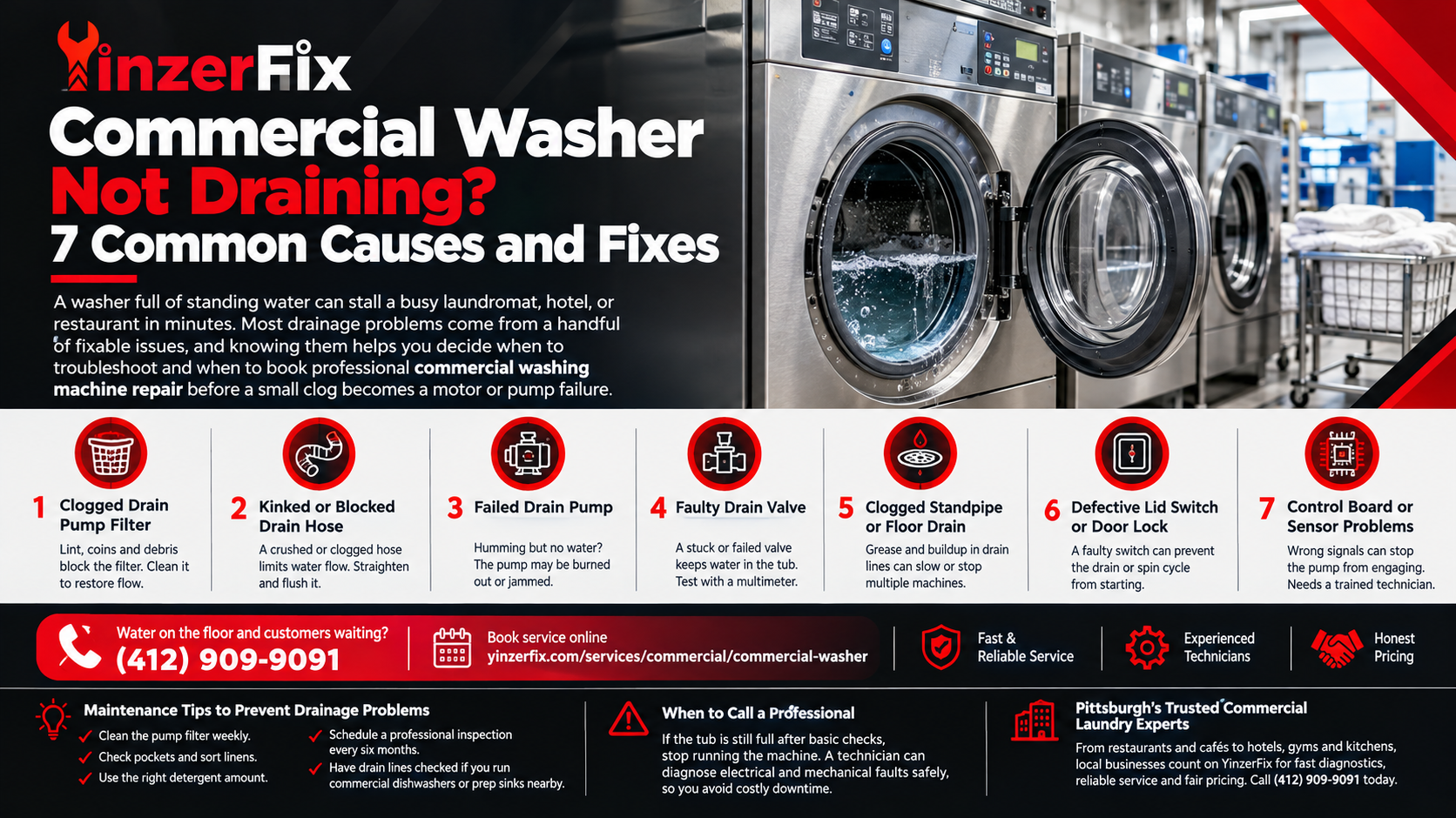 Commercial Washer Not Draining? 7 Common Causes and Fixes